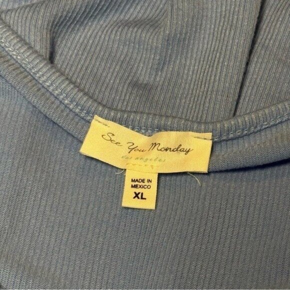 See You Monday Blue Ribbed Maxi Dress Babydoll Summer Coastal Resort Travel XL - Picture 8 of 11